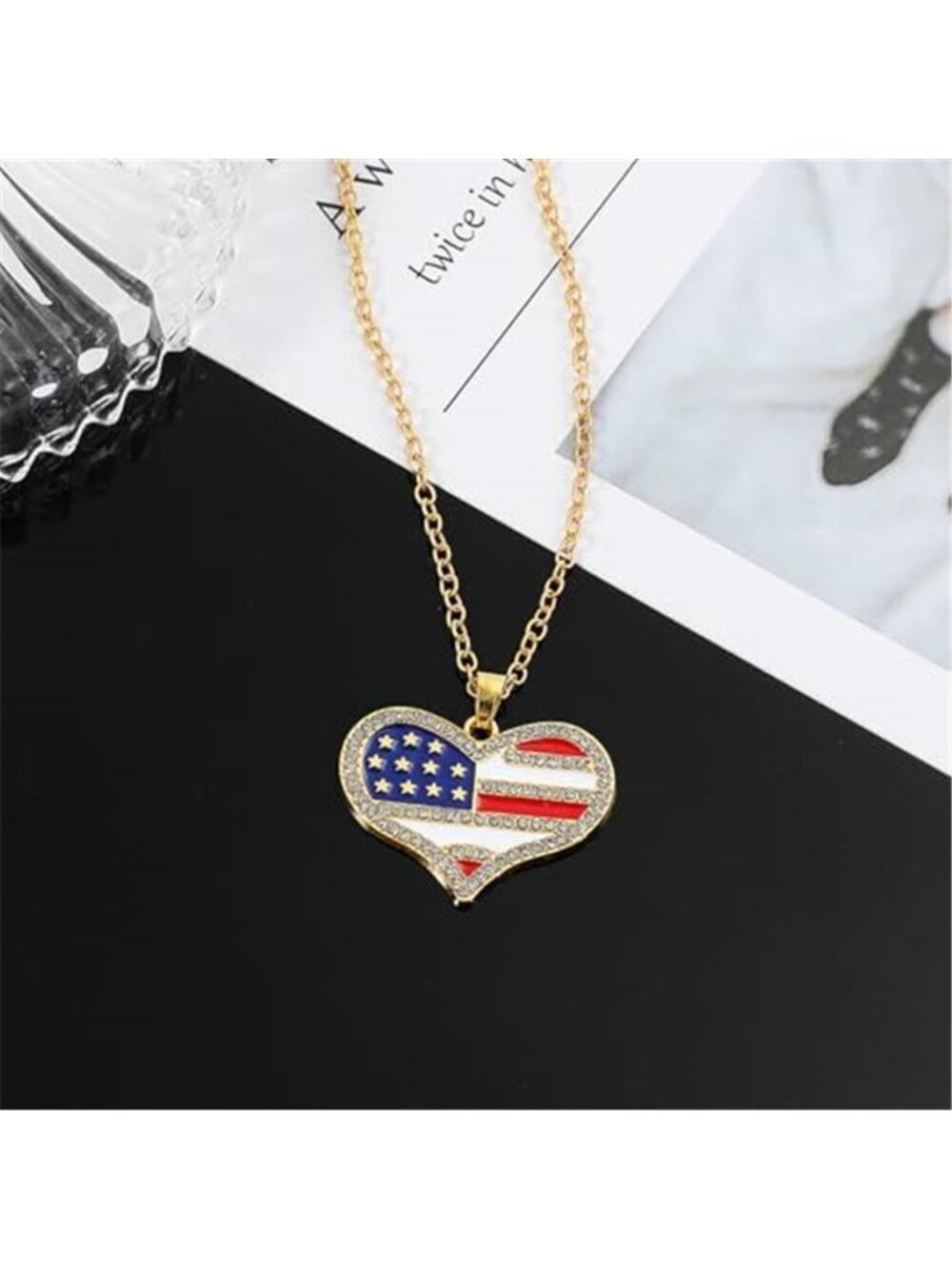 USA Patriotic Pendant Necklace 4th of July Red White Blue Zircon Charm Necklace - Picture 3 of 7